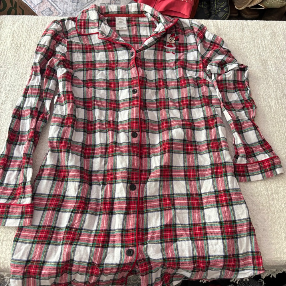 Disney Parks Minnie Mouse Christmas Plaid Nightshirt Red White Green XS